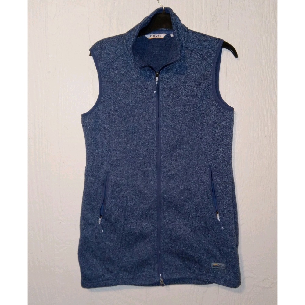 Orvis Sweater Fleece Vest Mens Small Blue Full Zip Outdoor Utility Layer